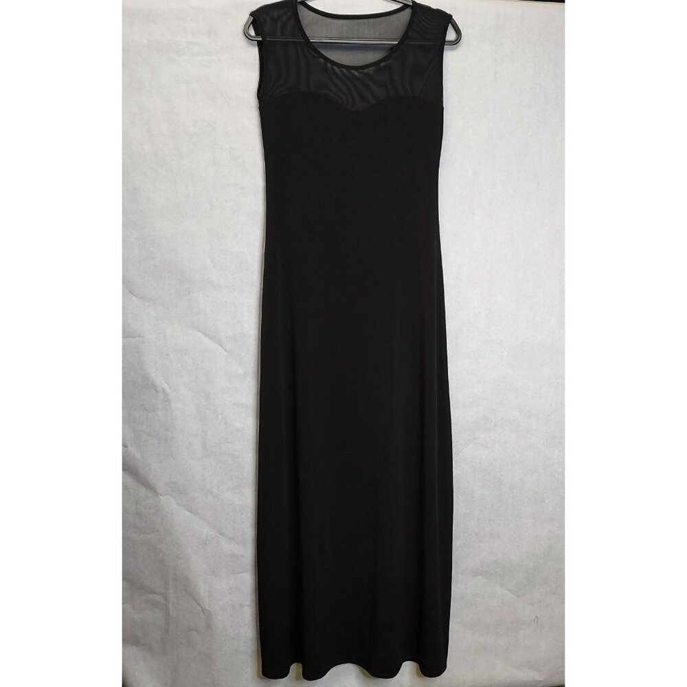 Get Laud Maxi Dress M Bodycon Black Sheer Mesh Sweetheart Stretch Club Goth Y2K